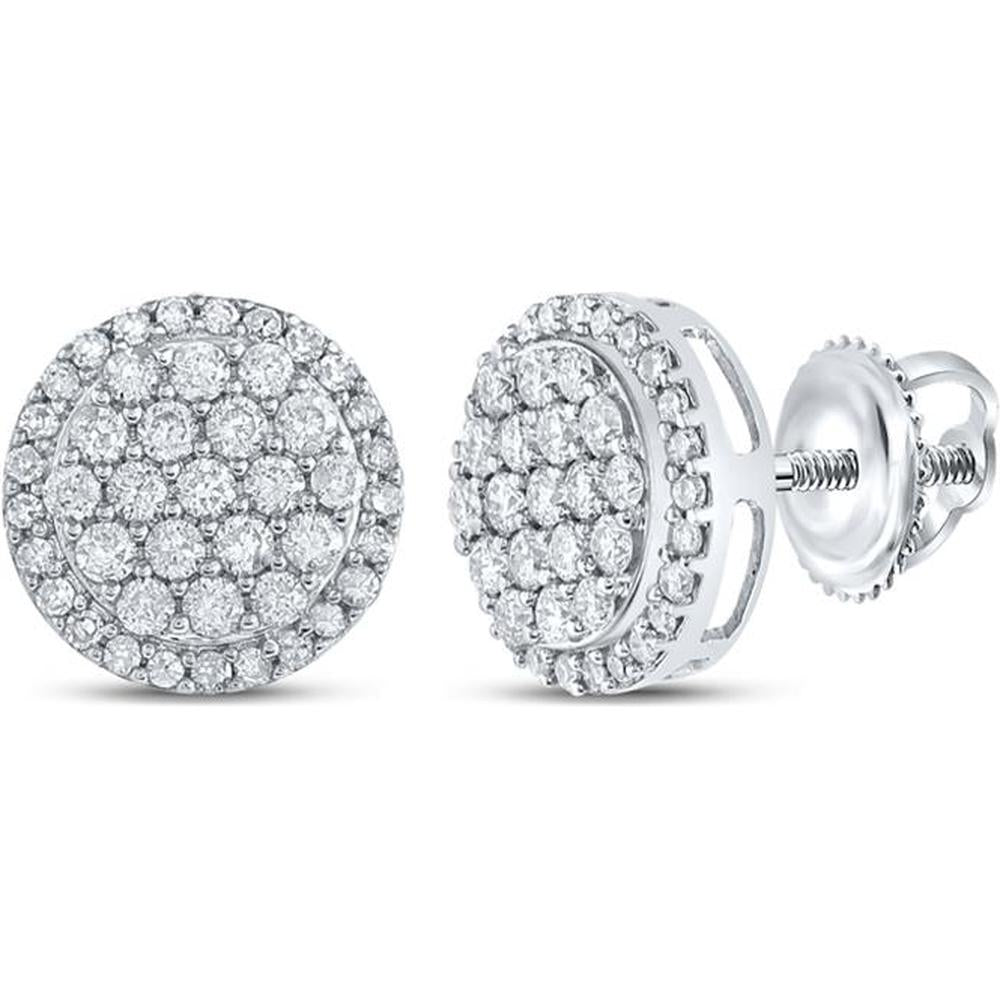 10K White Gold Round Diamond Cluster Stud Earrings - 1/2 Carat Total Diamond Weight