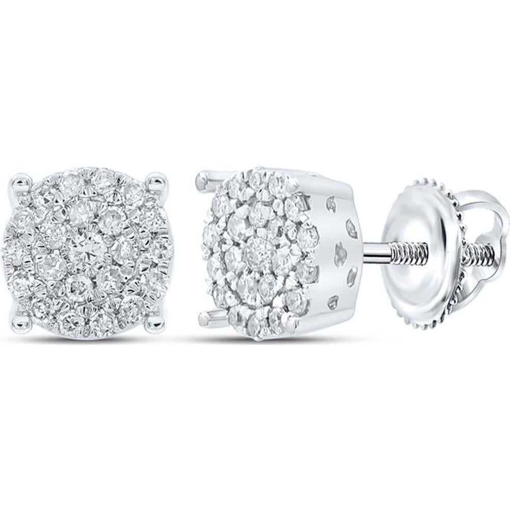 10K White Gold Round Diamond Cluster Stud Earrings - 1/4 Carat Total Diamond Weight