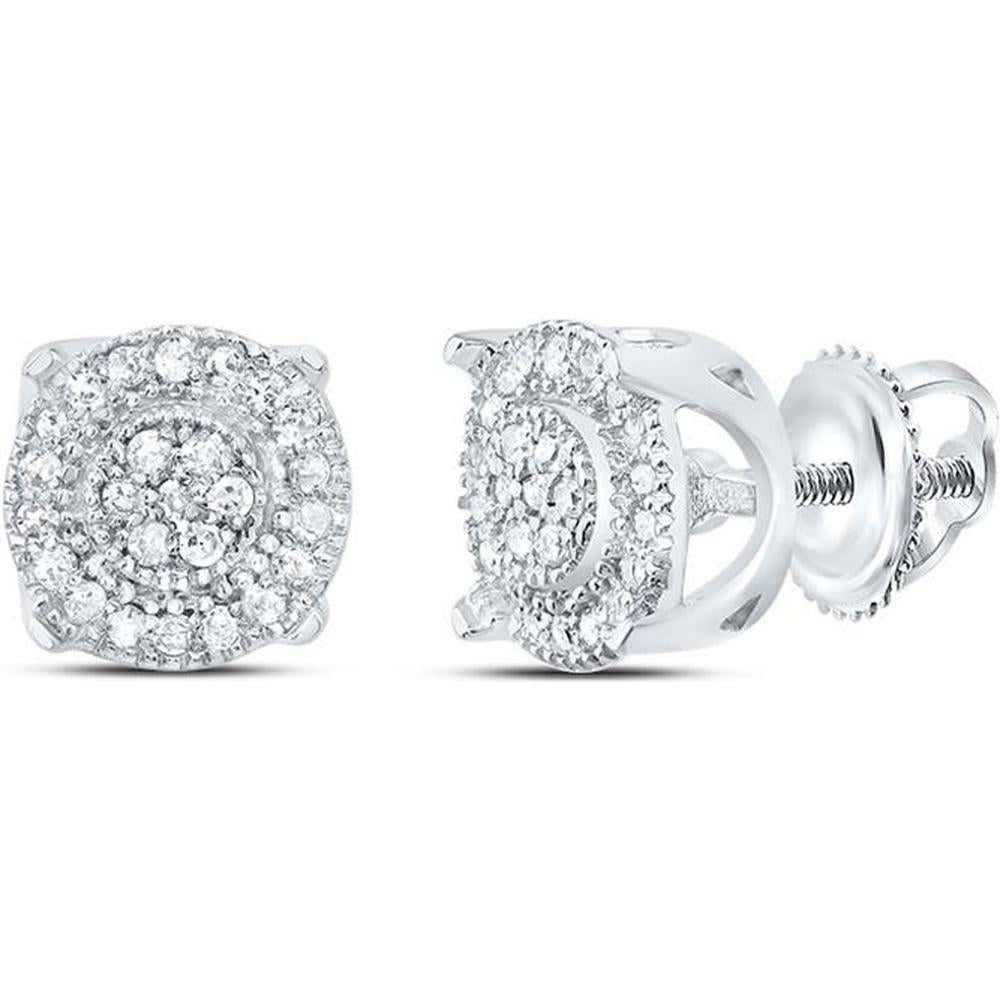 10K White Gold Round Diamond Cluster Stud Earrings - 1/8 Carat Total Diamond Weight