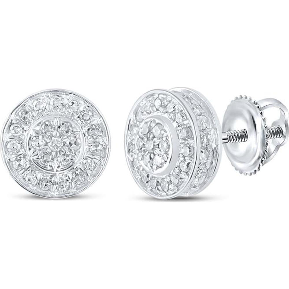 10K White Gold Round Diamond Cluster Stud Earrings with Pave-Set Diamonds - 0.25 Carat Total Diamond Weight