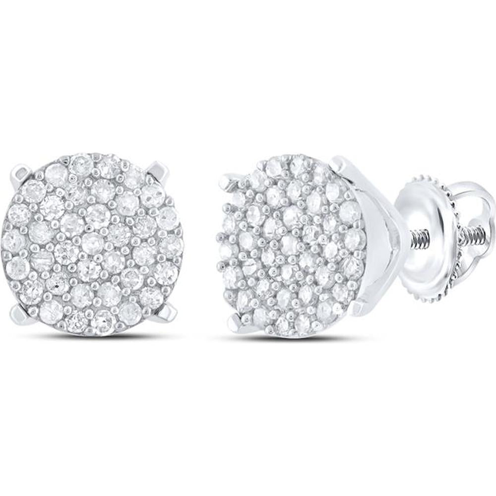 10K White Gold Round Diamond Cluster Stud Earrings with Prong-Set 1/4 Carat Total Diamond Weight