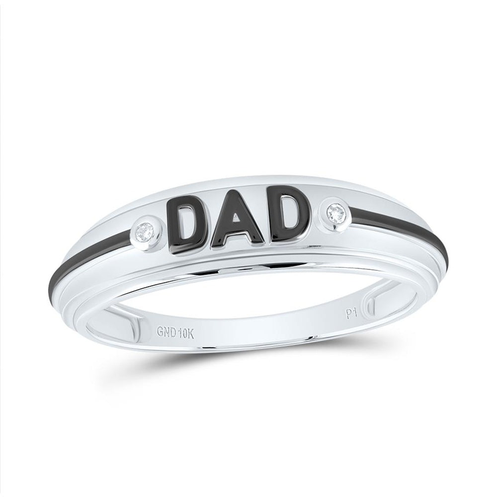 10K White Gold Round Diamond Dad Band Ring . - 0.01 Carat Total Diamond Weight