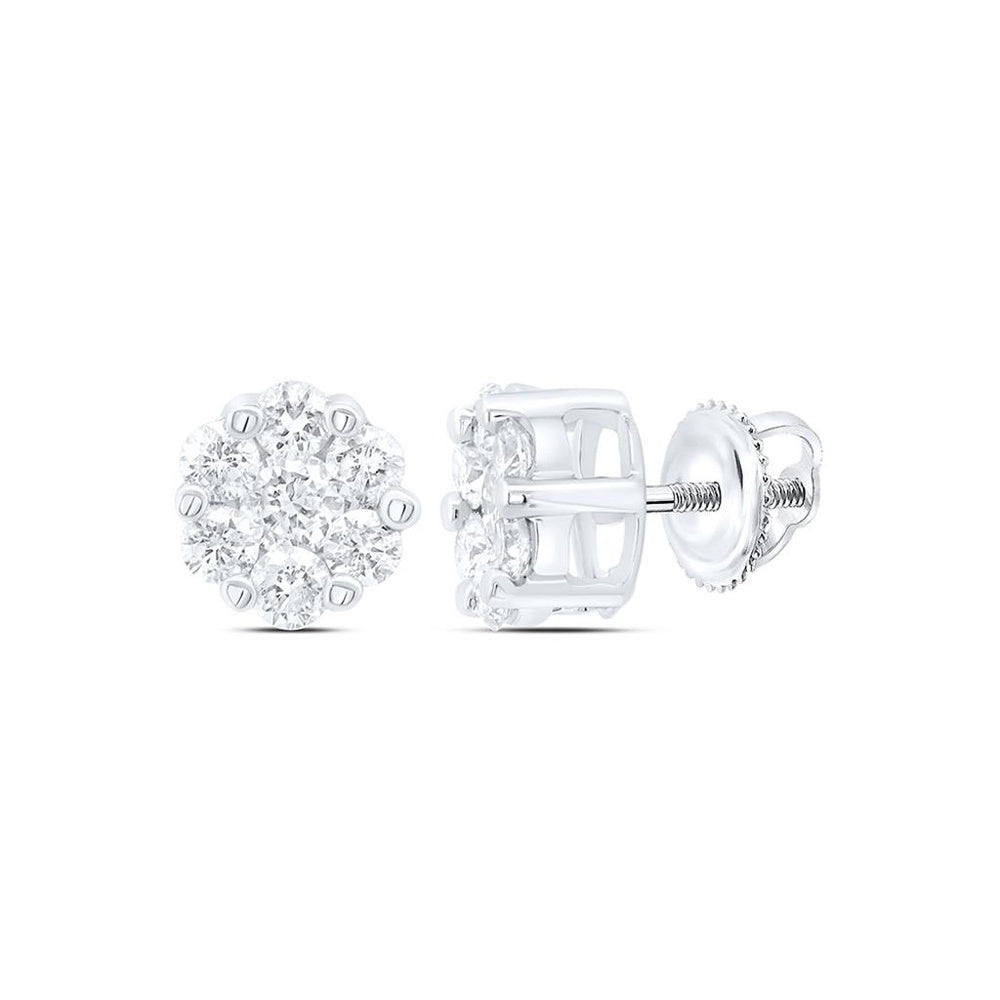 10K White Gold Round Diamond Dangle Earrings - 1/2 Carat Total Diamond Weight
