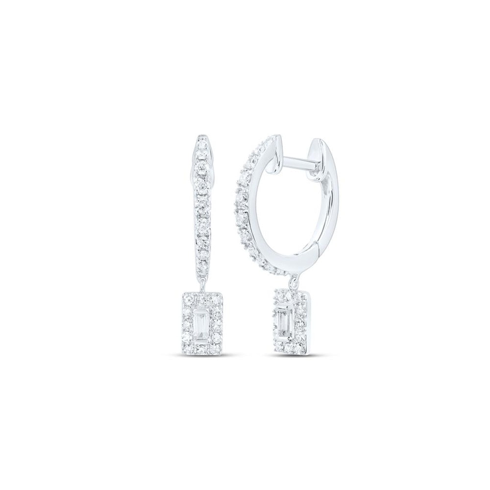10K White Gold Round Diamond Dangle Earrings - 1/3 Carat Total Diamond Weight