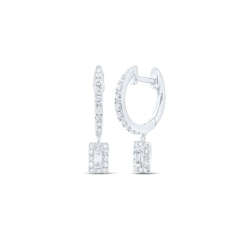 10K White Gold Round Diamond Dangle Earrings - 1/3 Carat Total Diamond Weight