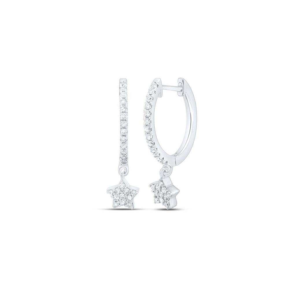 10K White Gold Round Diamond Dangle Earrings - 1/5 Carat Total Diamond Weight