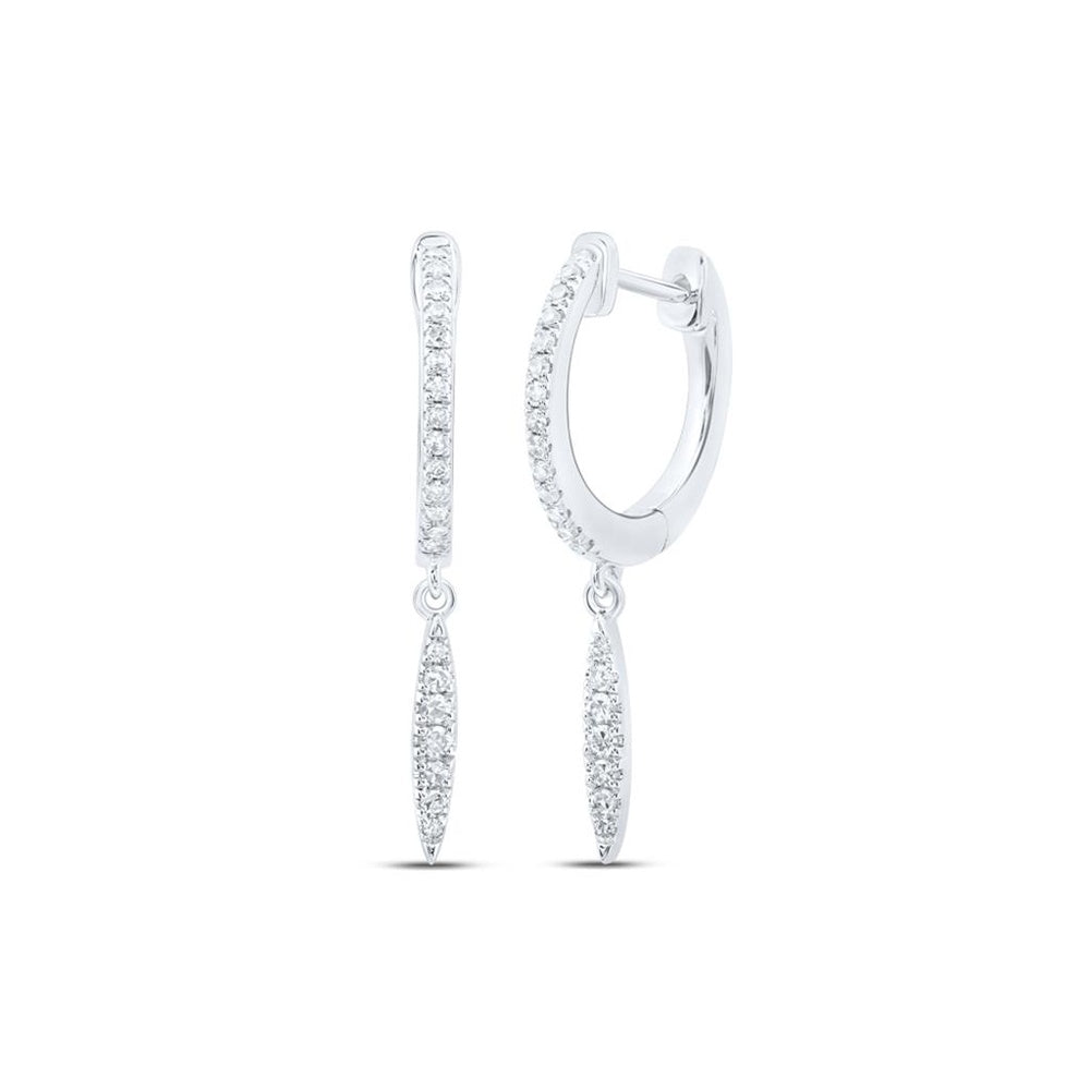10K White Gold Round Diamond Dangle Earrings - 1/6 Carat Total Diamond Weight