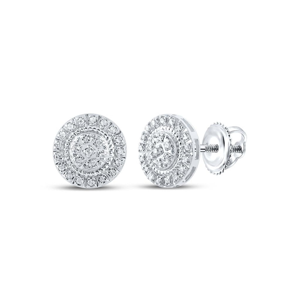 10K White Gold Round Diamond Dangle Earrings - 1/8 Carat Total Diamond Weight