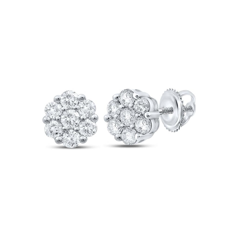 10K White Gold Round Diamond Dangle Earrings - 1 Carat Total Diamond Weight
