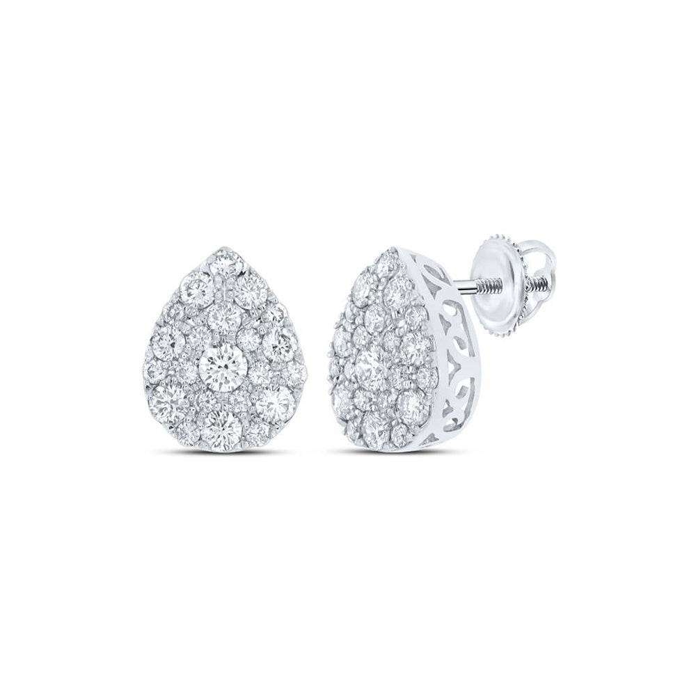 10K White Gold Round Diamond Dangle Earrings - 1 Carat Total Diamond Weight