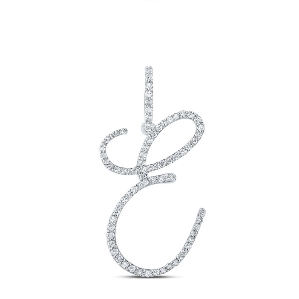 10K White Gold Round Diamond E Initial Letter Pendant - 1/2 Carat Total Diamond Weight