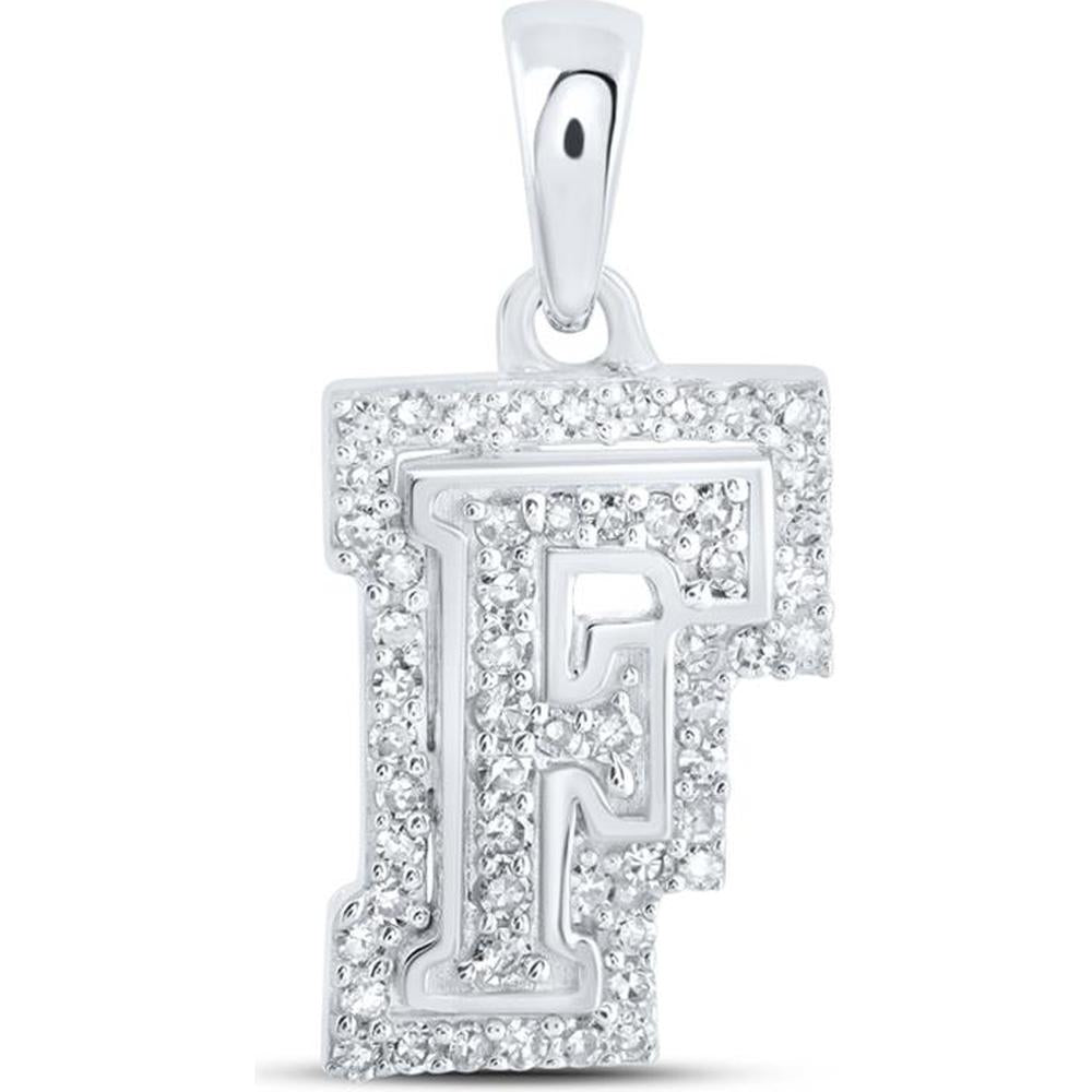 10K White Gold Round Diamond F Initial Letter Pendant - 0.18 Carat Total Diamond Weight