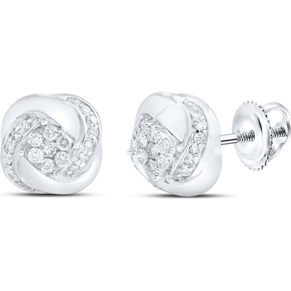 10K White Gold Round Diamond Fashion Stud Earrings - 1/3 Carat Total Diamond Weight