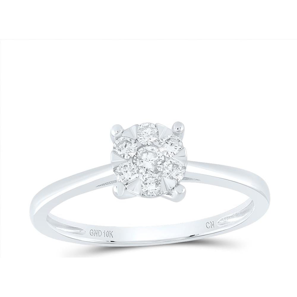 10K White Gold Round Diamond Flower Cluster Ring - 0.25 Carat Total Diamond Weight