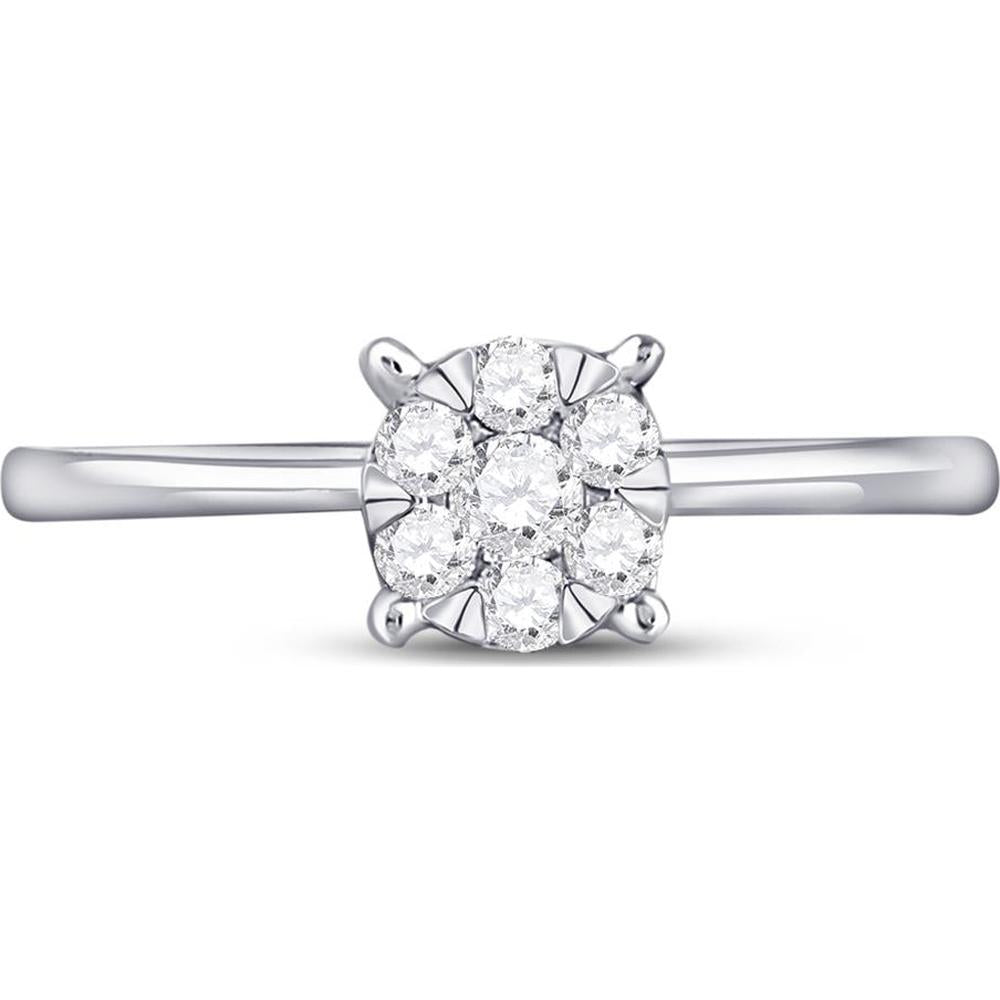 10K White Gold Round Diamond Flower Cluster Ring - 0.25 Carat Total Diamond Weight