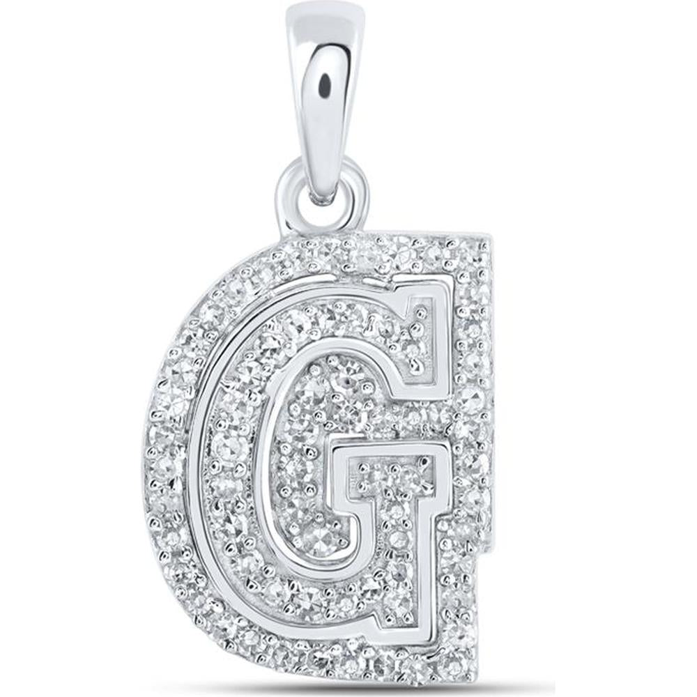 10K White Gold Round Diamond G Initial Pendant - 0.21 Carat Total Diamond Weight