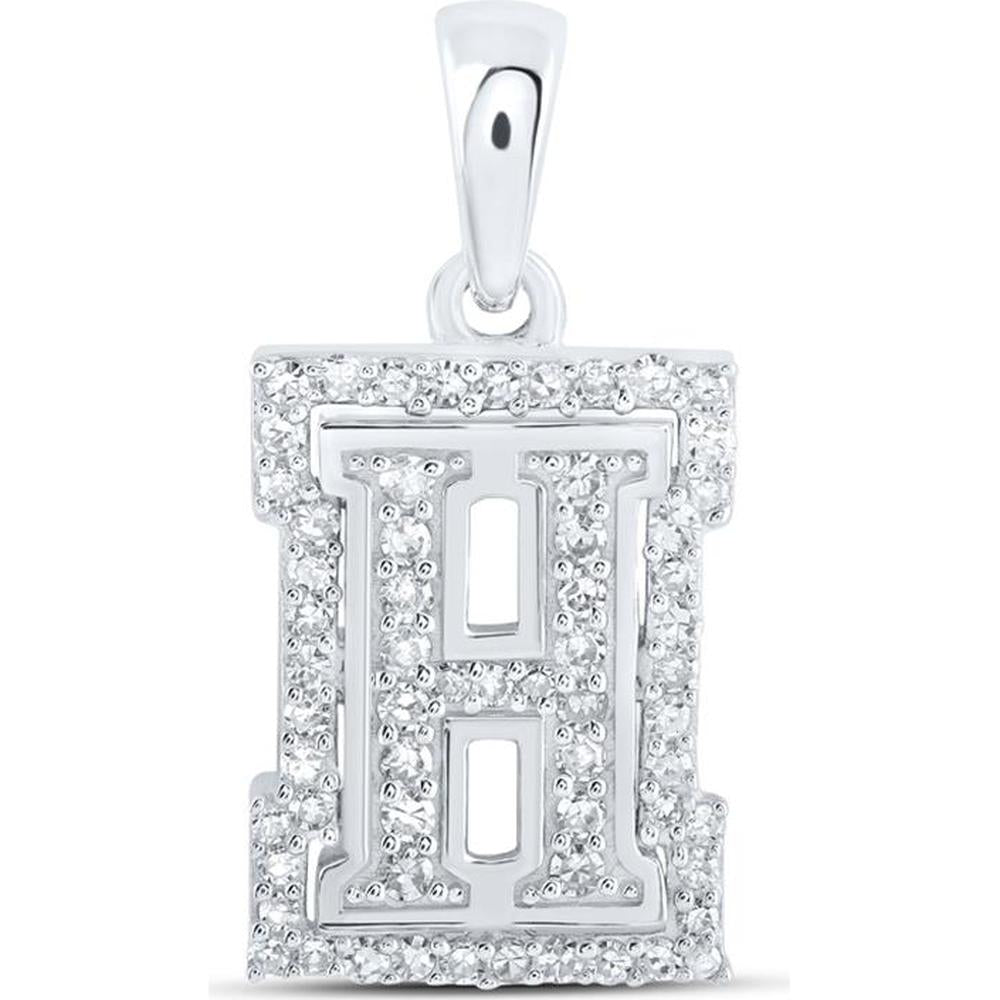 10K White Gold Round Diamond "H" Initial Pendant - 0.21 Carat Total Diamond Weight