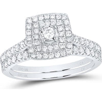 10K White Gold Round Diamond Halo Bridal Wedding Ring Set - 1/2 Carat Total Diamond Weight