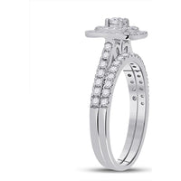 10K White Gold Round Diamond Halo Bridal Wedding Ring Set - 1/2 Carat Total Diamond Weight