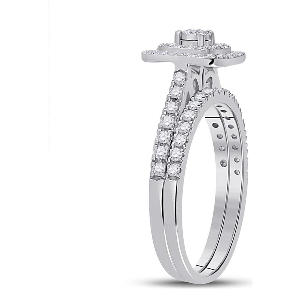 10K White Gold Round Diamond Halo Bridal Wedding Ring Set - 1/2 Carat Total Diamond Weight