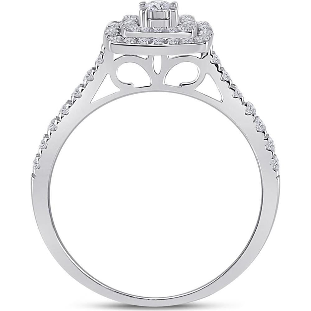 10K White Gold Round Diamond Halo Bridal Wedding Ring Set - 1/2 Carat Total Diamond Weight