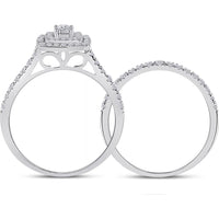 10K White Gold Round Diamond Halo Bridal Wedding Ring Set - 1/2 Carat Total Diamond Weight