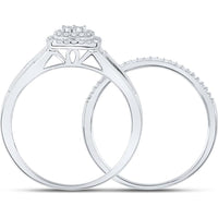 10K White Gold Round Diamond Halo Bridal Wedding Ring Set with Baguette Diamonds - 1/4 Carat Total Diamond Weight