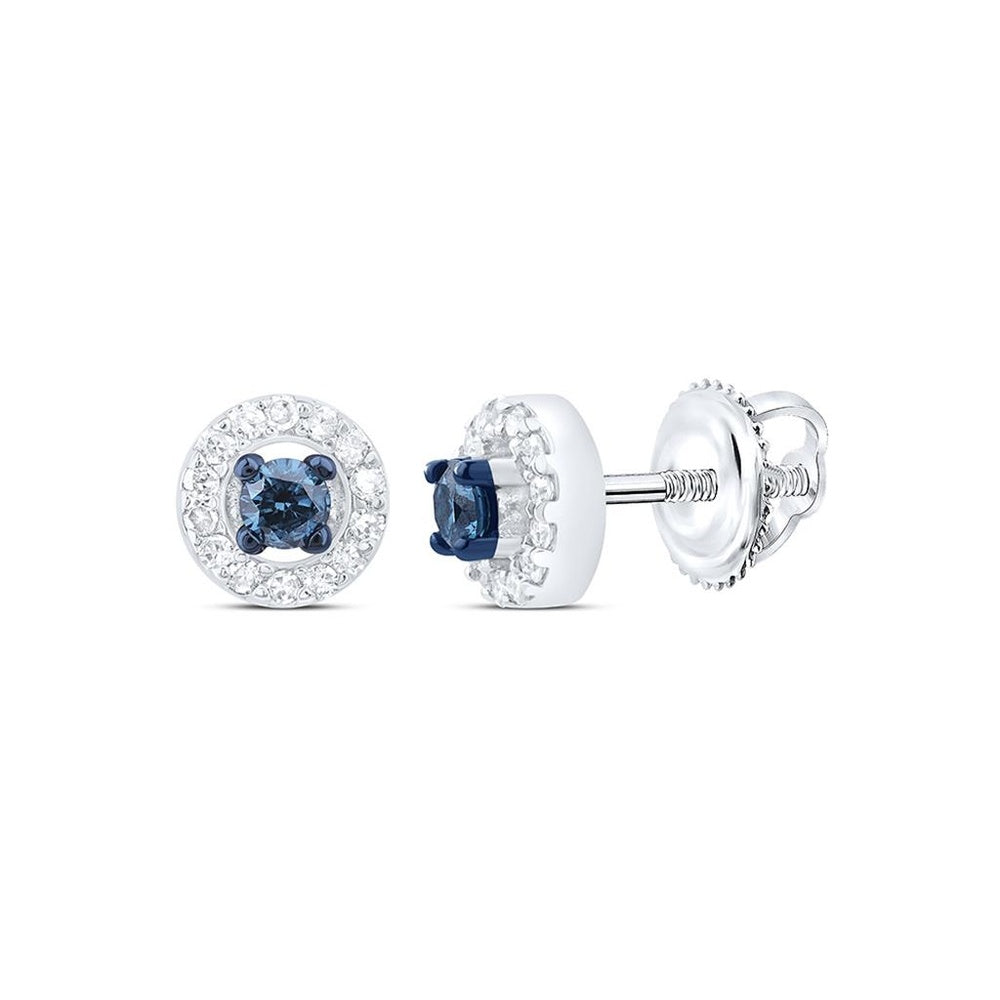 10K White Gold Round Diamond Halo Earrings - 1/5 Carat Total Diamond Weight