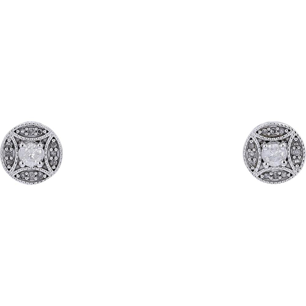 10K White Gold Round Diamond Halo Stud Earrings - 0.25 Carats Total Diamond Weight