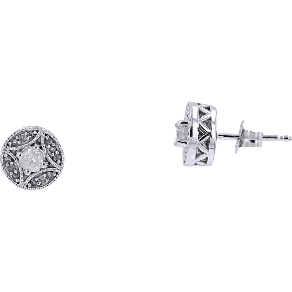10K White Gold Round Diamond Halo Stud Earrings - 0.25 Carats Total Diamond Weight