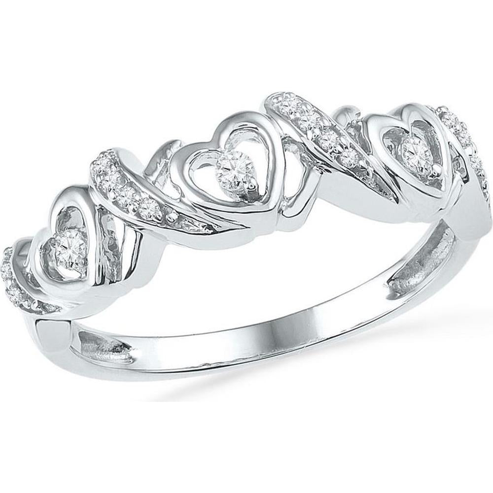 10K White Gold Round Diamond Heart Band Ring - 1/8 Carat Total Diamond Weight