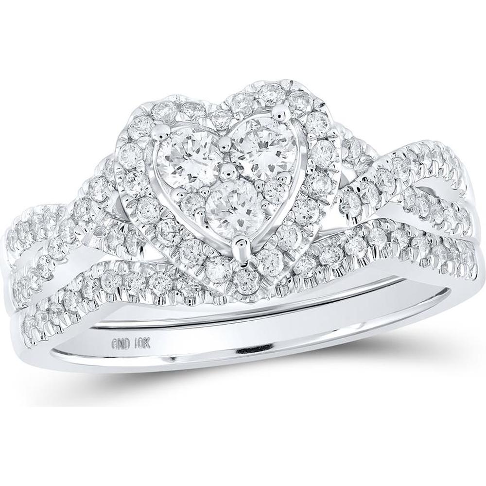 10K White Gold Round Diamond Heart Bridal Wedding Ring Set - 5/8 Carat Total Diamond Weight