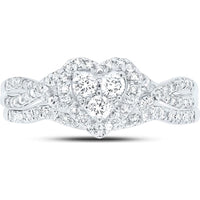 10K White Gold Round Diamond Heart Bridal Wedding Ring Set - 5/8 Carat Total Diamond Weight