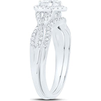 10K White Gold Round Diamond Heart Bridal Wedding Ring Set - 5/8 Carat Total Diamond Weight