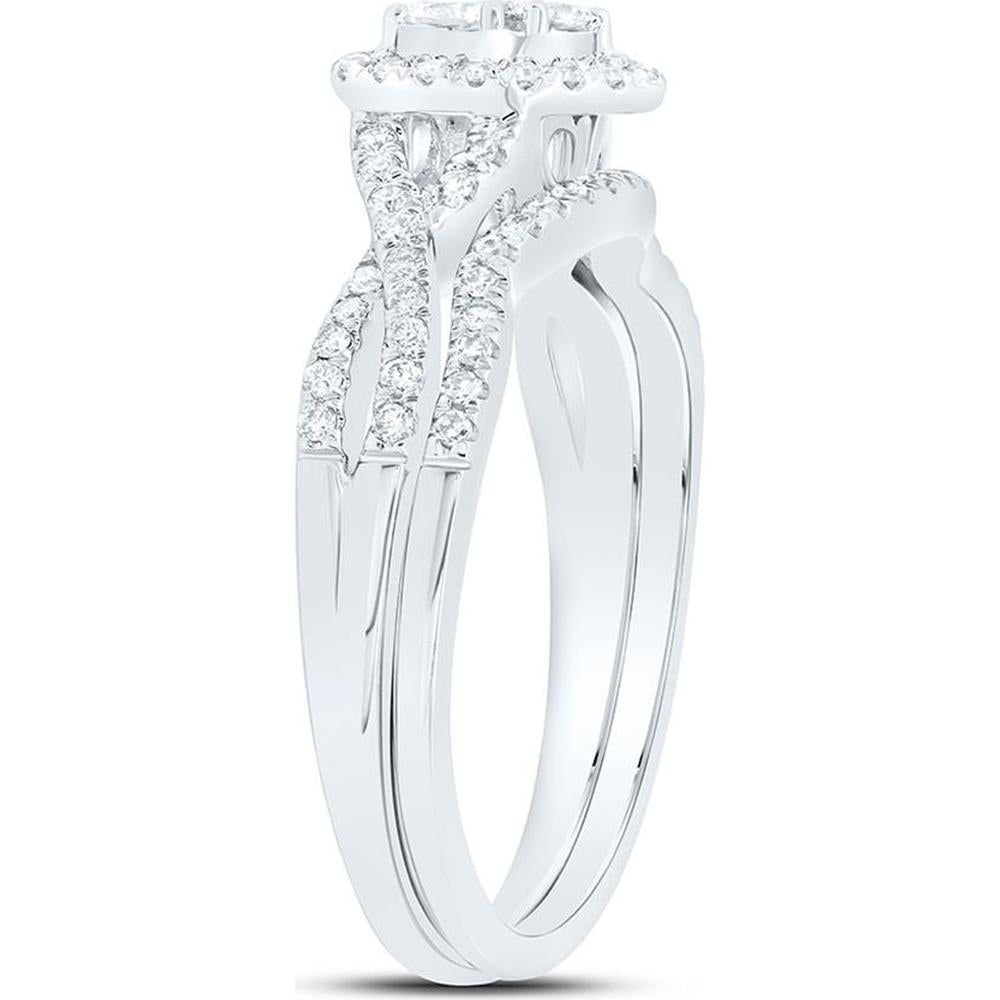 10K White Gold Round Diamond Heart Bridal Wedding Ring Set - 5/8 Carat Total Diamond Weight