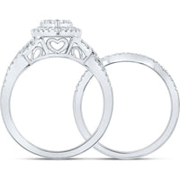 10K White Gold Round Diamond Heart Bridal Wedding Ring Set - 5/8 Carat Total Diamond Weight