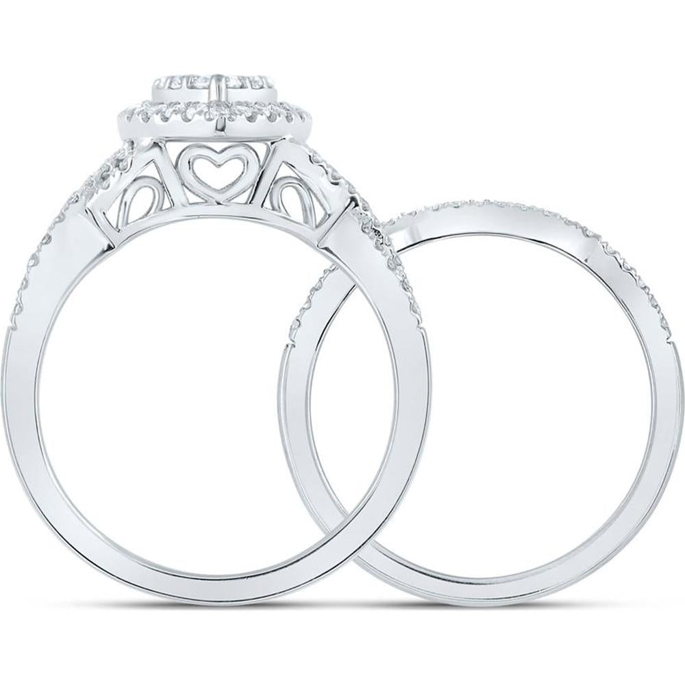 10K White Gold Round Diamond Heart Bridal Wedding Ring Set - 5/8 Carat Total Diamond Weight