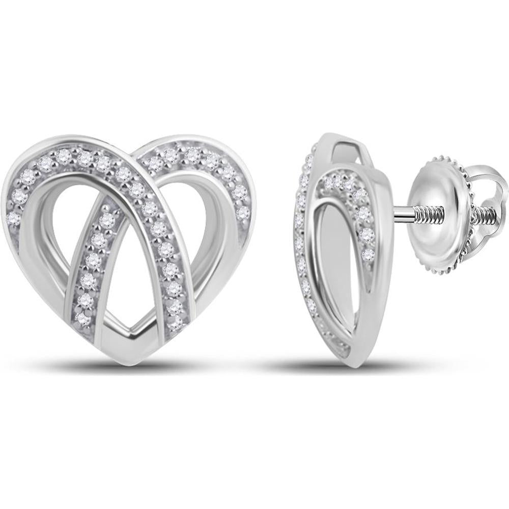 10K White Gold Round Diamond Heart Earrings - 1/5 Carat Total Diamond Weight
