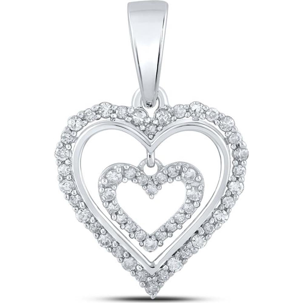 10K White Gold Round Diamond Heart Pendant - 1/4 Carat Total Diamond Weight