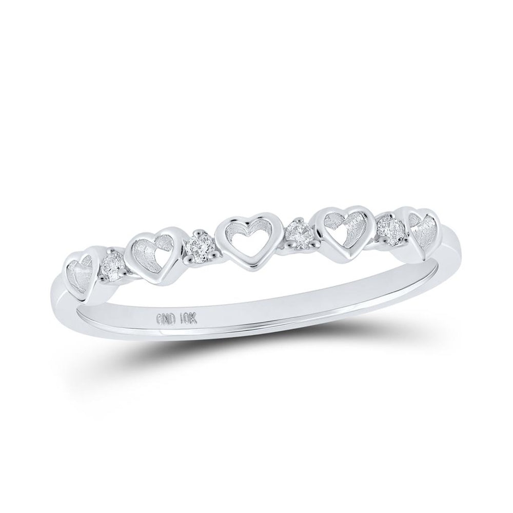 10K White Gold Round Diamond Heart Ring - 1/20 Carat Total Diamond Weight