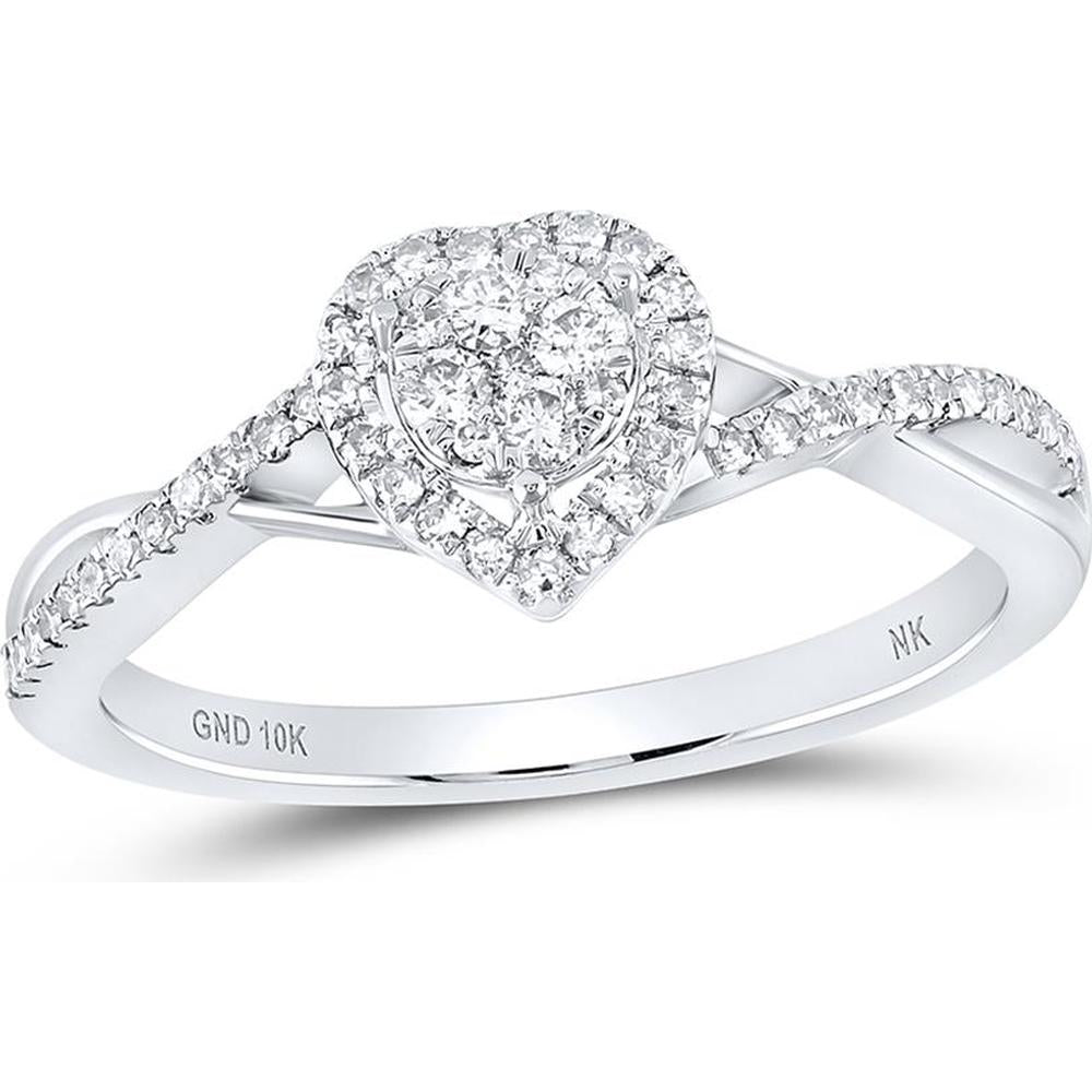 10K White Gold Round Diamond Heart Ring with 0.31 Carat Round Diamonds