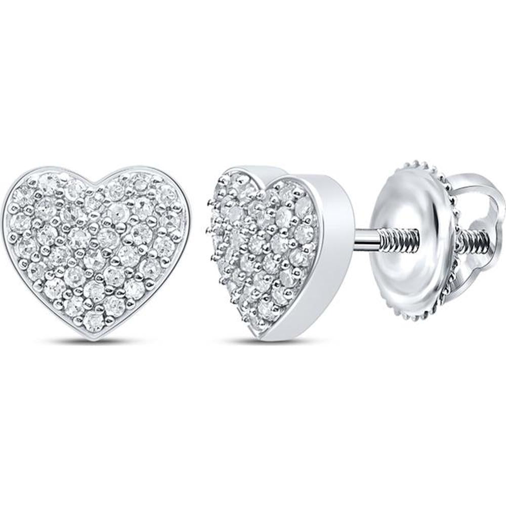 10K White Gold Round Diamond Heart Stud Earrings - 1/5 Carat Total Diamond Weight