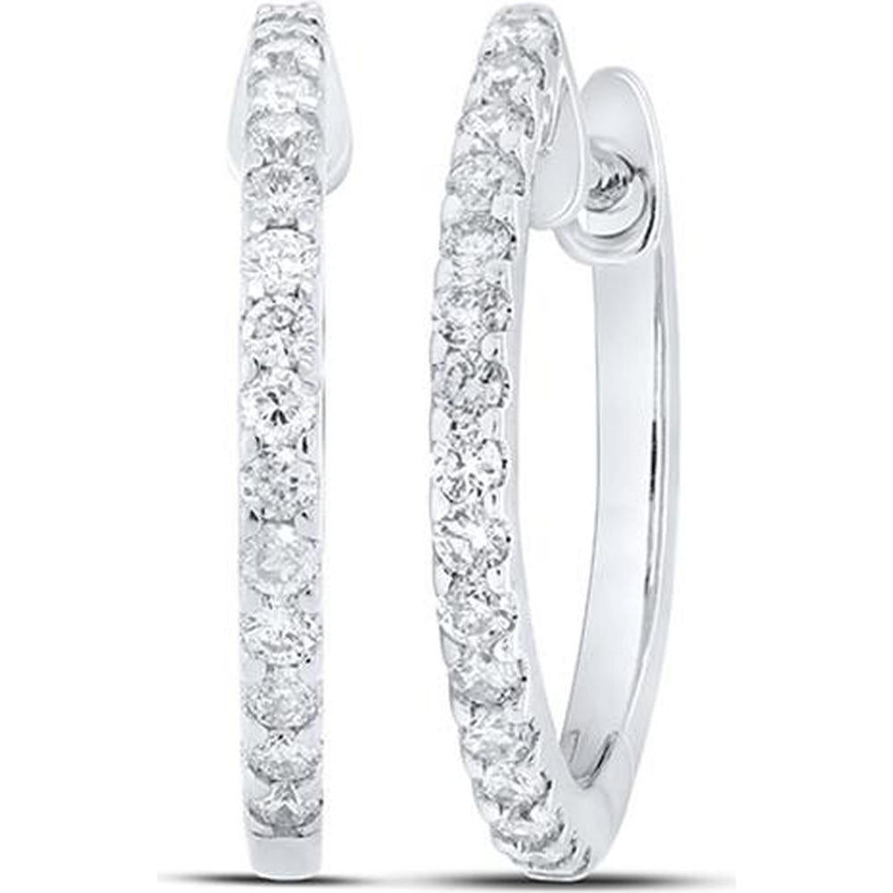 10K White Gold Round Diamond Hoop Earrings - 1/4 Carat Total Diamond Weight