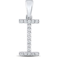 10K White Gold Round Diamond I Initial Letter Pendant - 1/8 Carat Total Diamond Weight