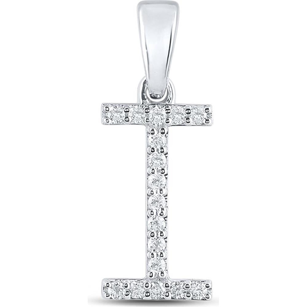 10K White Gold Round Diamond I Initial Letter Pendant - 1/8 Carat Total Diamond Weight