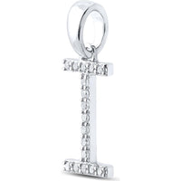 10K White Gold Round Diamond I Initial Letter Pendant - 1/8 Carat Total Diamond Weight