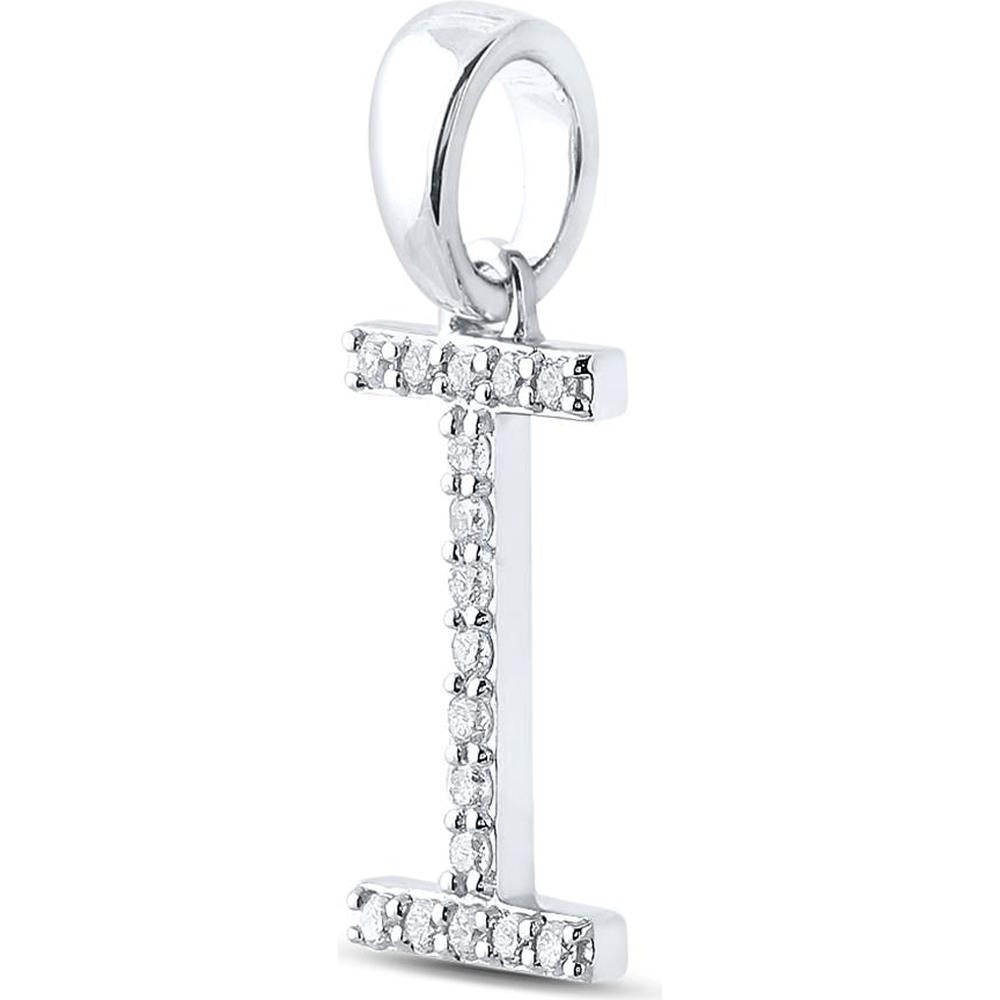 10K White Gold Round Diamond I Initial Letter Pendant - 1/8 Carat Total Diamond Weight