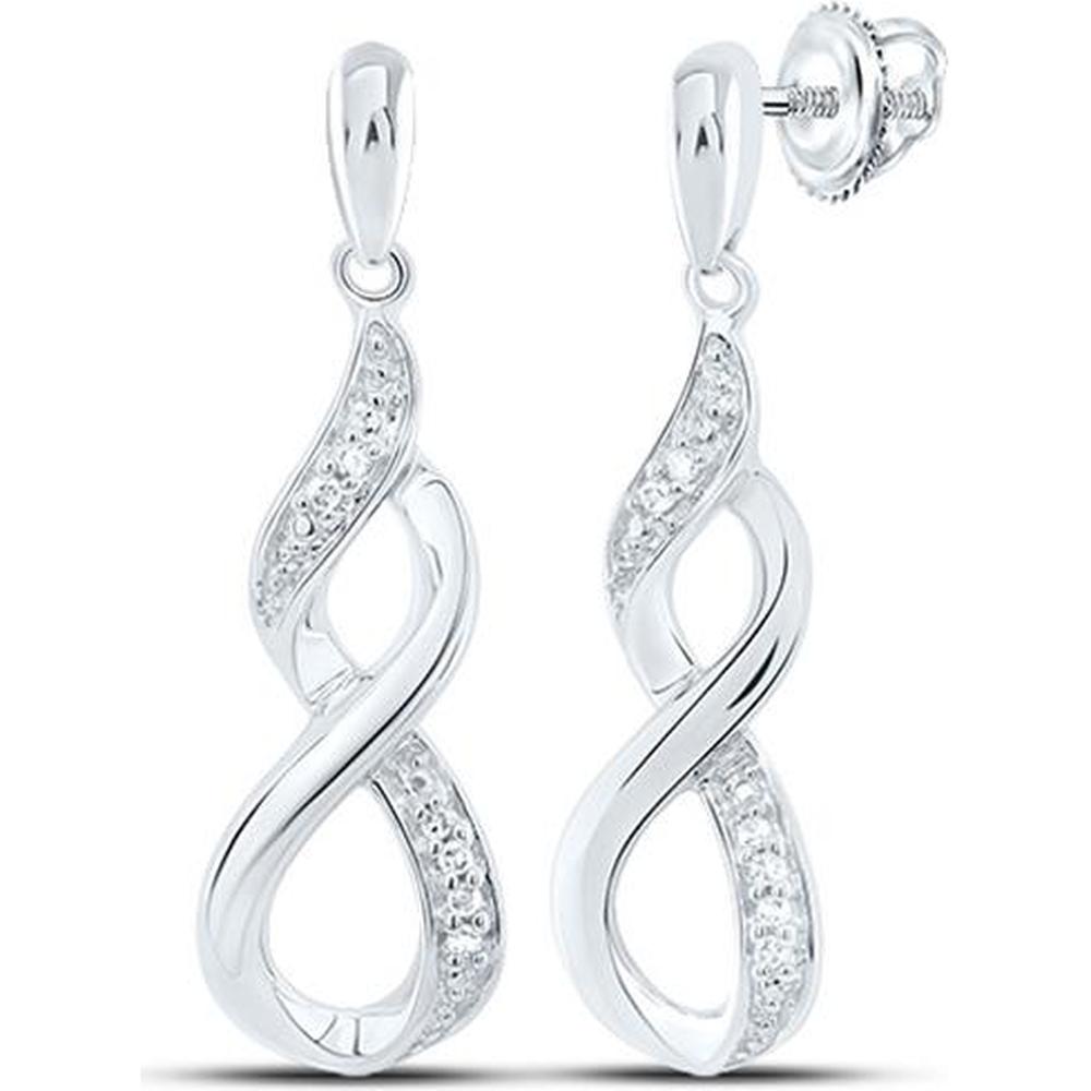 10K White Gold Round Diamond Infinity Dangle Earrings - 1/20 Carat Total Diamond Weight