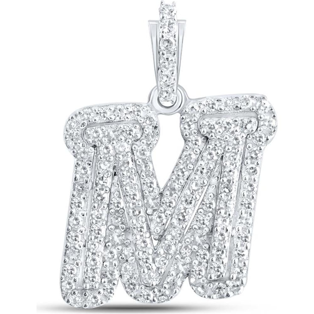 10K White Gold Round Diamond M Initial Letter Pendant - 0.27 Carat Total Diamond Weight