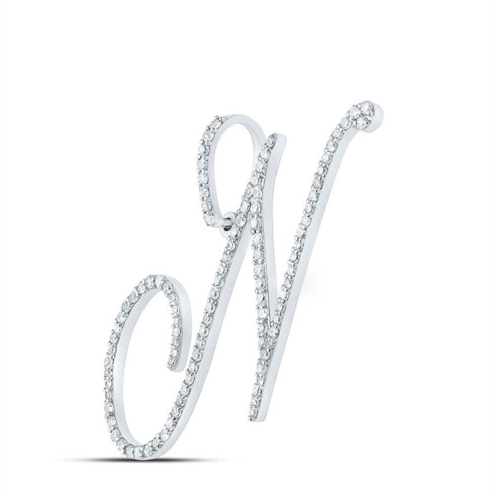 10K White Gold Round Diamond N Initial Letter Pendant - 5/8 Carat Total Diamond Weight